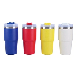 20 OZ 600 ML vacuum thermos car mug with 304 stainless steel inner, 201 stainless steel outer with plastic straw