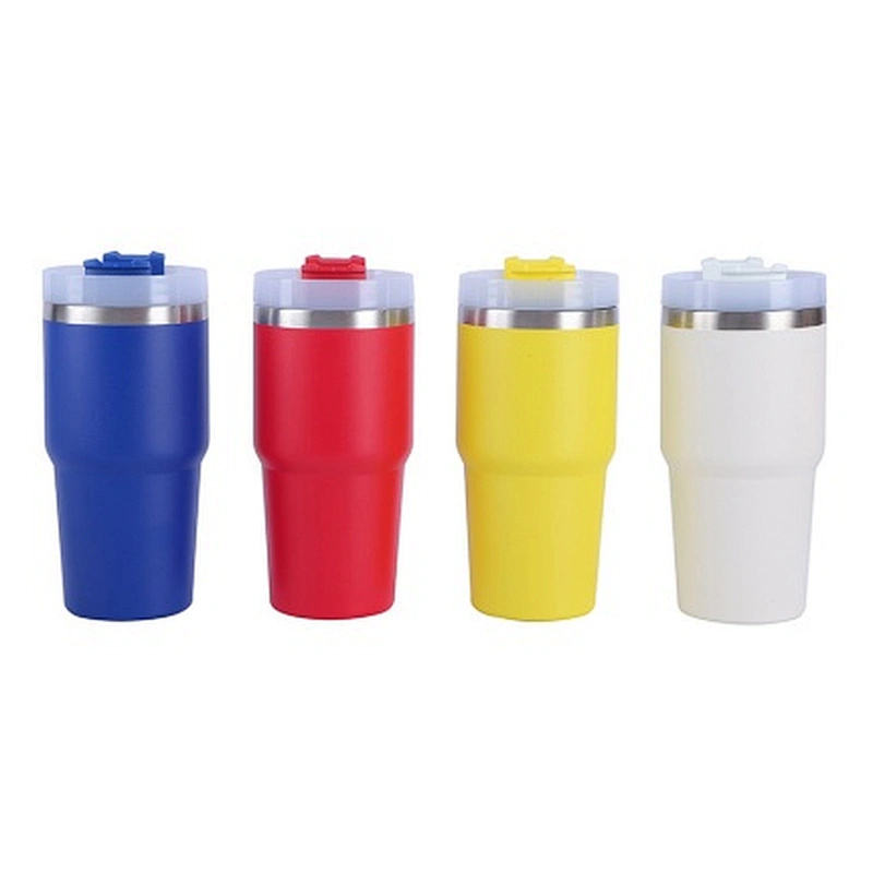 20 OZ 600 ML vacuum thermos car mug with 304 stainless steel inner, 201 stainless steel outer with plastic straw